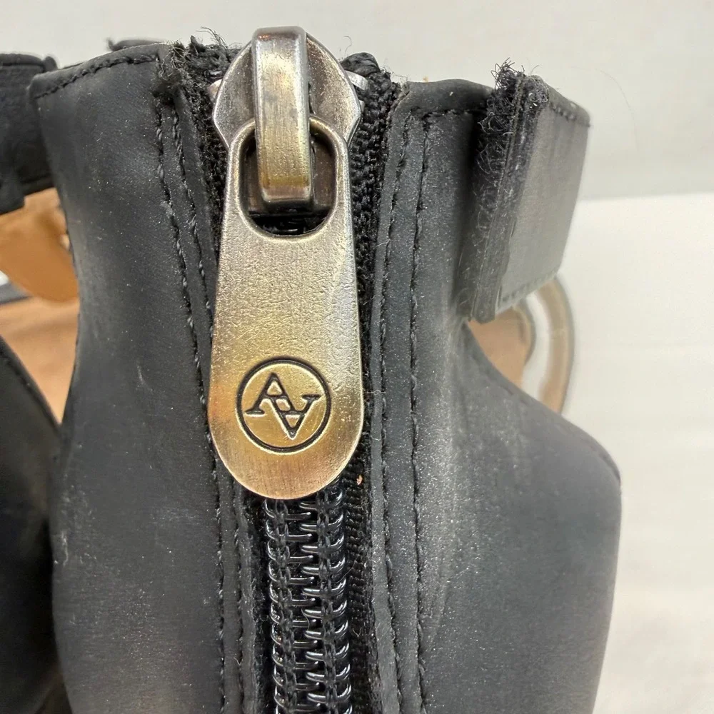 Adrienne Vittadini Thurston Black Strappy Espadrille Wedge Sandals Womens 7.5M